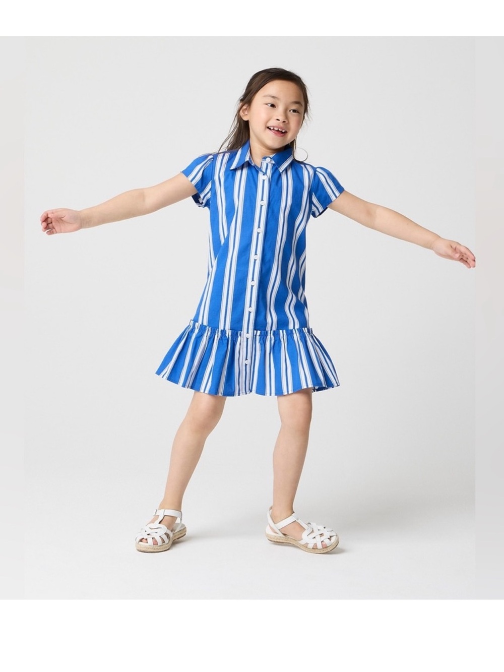 Crewcuts Girls Blue and White Striped Button-Front Dress NWT
